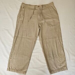 Cubavera Mens XL Khaki Linen Blend Cropped Pants Drawstring resort boho